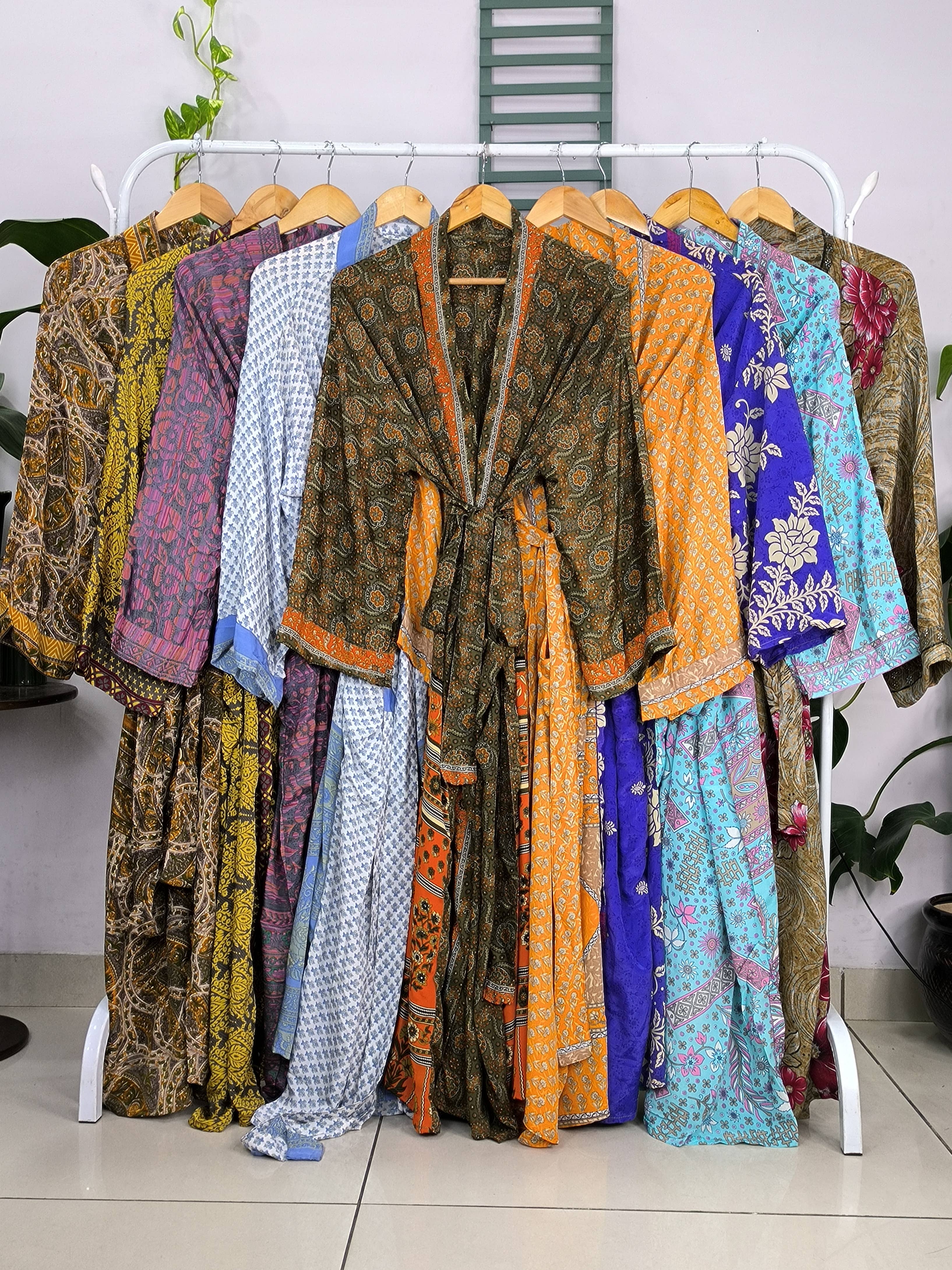 The Eastern Loom - Wholesale Kimono - Women's - Silk Soft Kimono | Upcycle Luxury Robe - One Size | Lot of 56