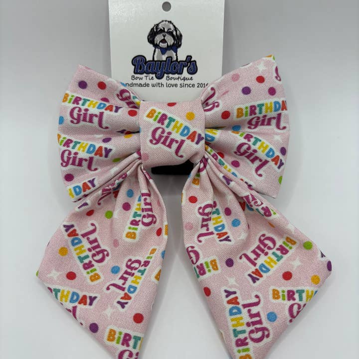 Birthday Girl Sailor Bow, birthday pet accessories for wholesale by Baylor's Bow Ties