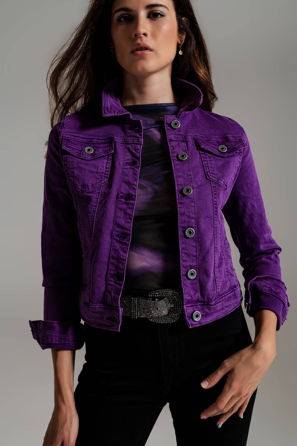 Violett Slim Fit Jeans-Truckerjacke in Lila für den Großhandel auf Faire3