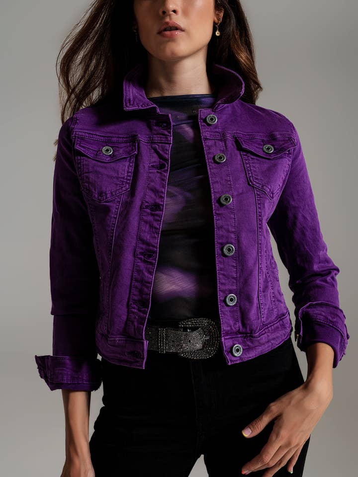Violett Slim Fit Jeans-Truckerjacke in Lila für den Großhandel auf Faire3