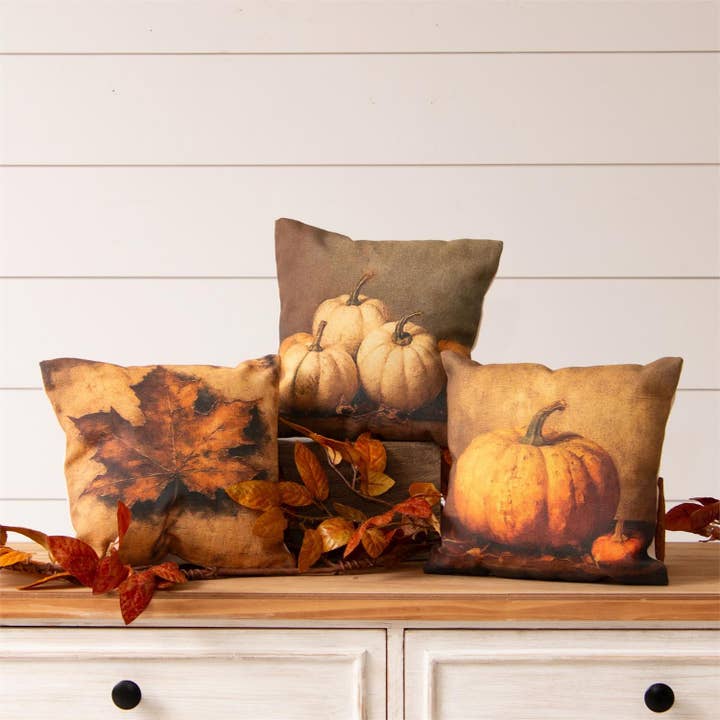 Mini Pillows - Pumpkin and Leaf Paintings (3 Designs) for wholesale by Audrey's Home & Gift