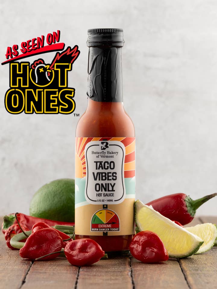 Taco Vibes Only Hot Sauce 5oz for wholesale by Butterfly Bakery of Vermont