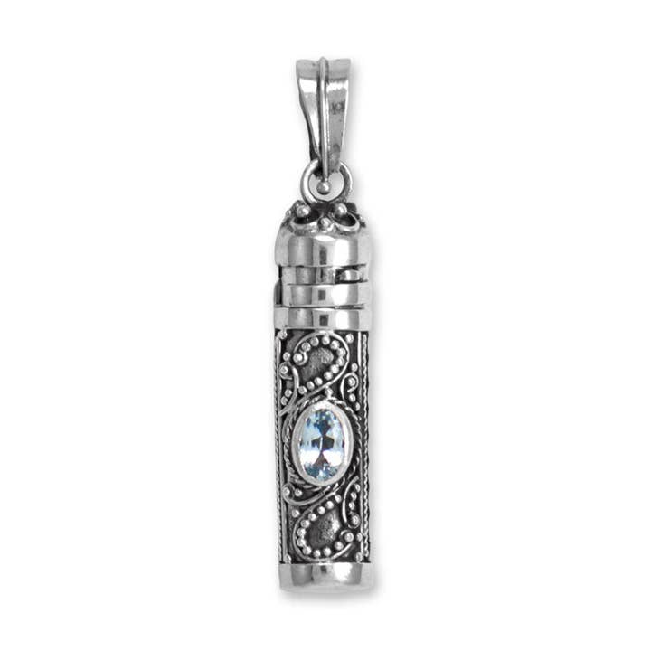 Oxidized Bali Blue Topaz Keepsake Pendant for wholesale by Silver Stars Collection