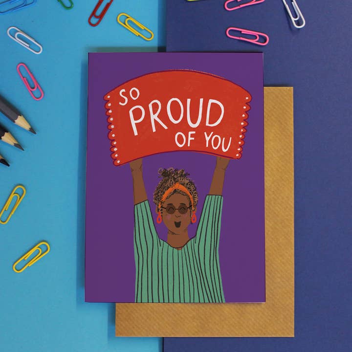 So Proud Of You congratulations card for wholesale by martha and hepsie ltd