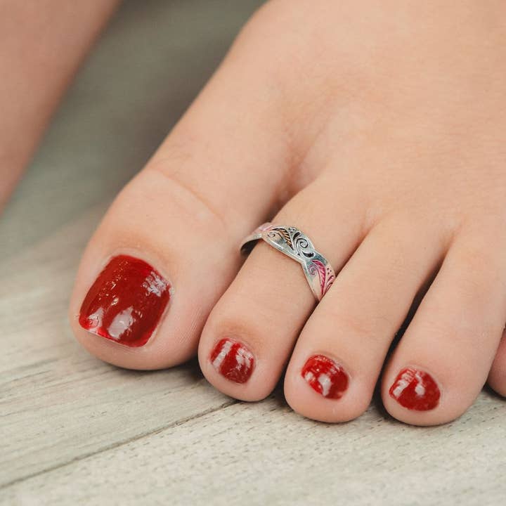 Adjustable Pure Silver Colourful Band Bohemian Midi Band Dainty Toe Ring for wholesale by The Colourful Aura