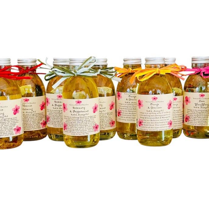 Bath & Massage Oil Display Module (18 × 150ml)- Massage, bath, or shower—one oil, endless appeal. for wholesale by Herbs On The Hill