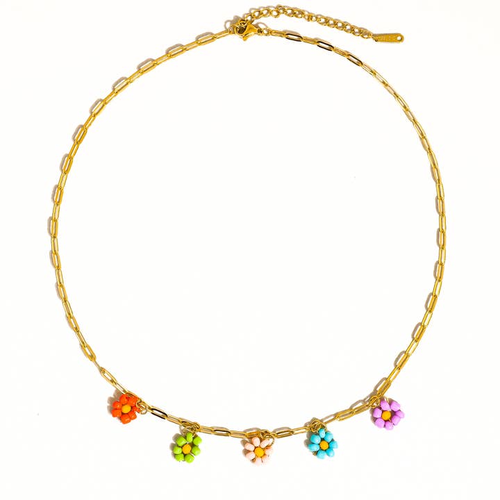 Multi-farvet Linnea 18K Guld Ikke-Anløbende Perlebesat Margueritkæde Halskæde for engroshandel på Faire3