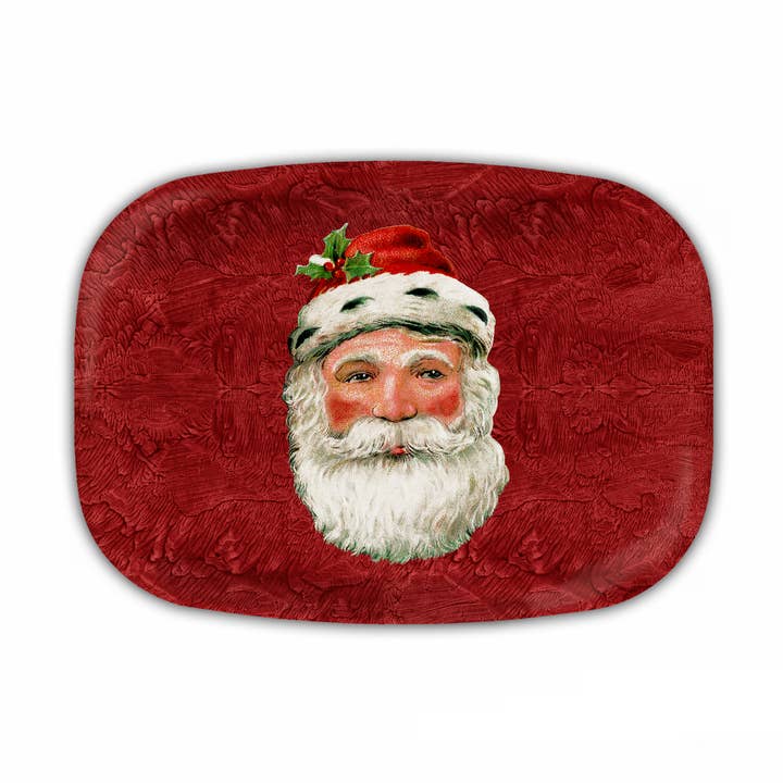 Face de père Noël sur fond rouge vintage pour la vente par Marye-Kelley