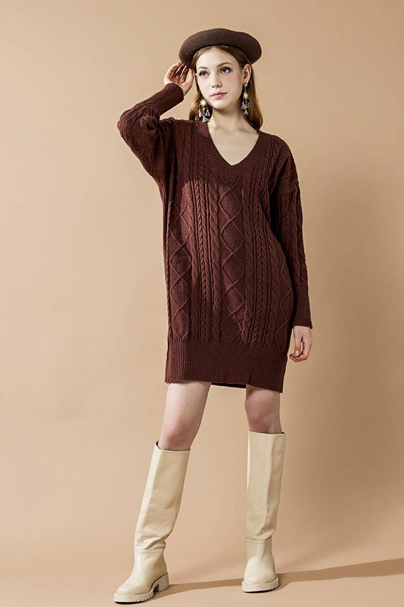 noflik - Wholesale Dress - Women's -  IND1023 Cable Knit Dress-12pcs Pack $4.99/unit (71%OFF)6