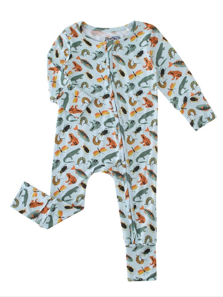 PoshTOT Lizards & Bugs Bamboo Baby Convertible Zippy Romper for wholesale by Charlie's Project Kids