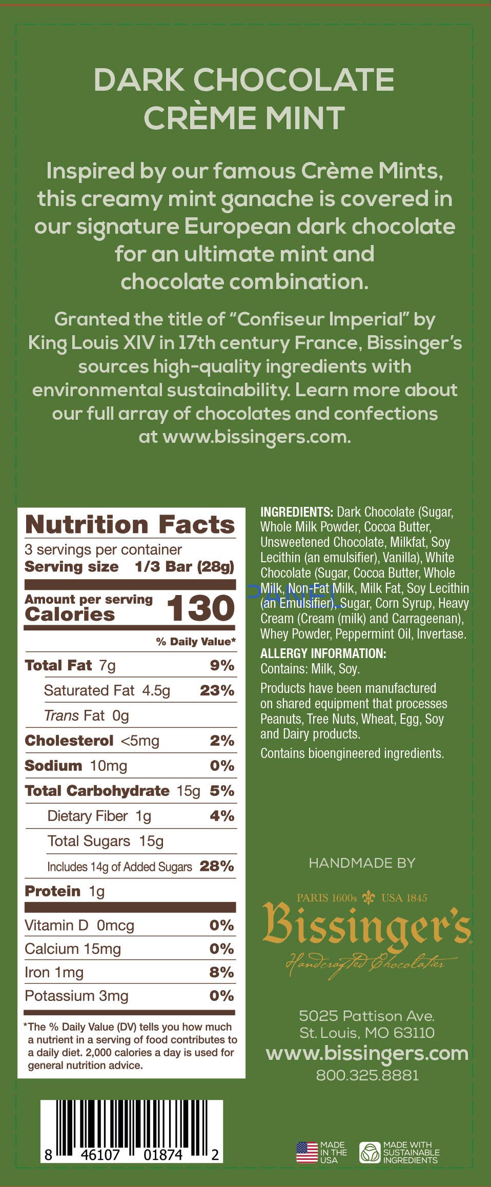 Bissinger's - Wholesale Chocolate Bar - Bissinger's Dark Chocolate Crème Mint Bar - 3 OZ2