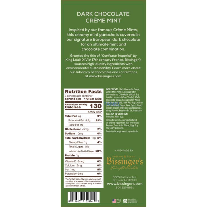 Bissinger's - Wholesale Chocolate Bar - Bissinger's Dark Chocolate Crème Mint Bar - 3 OZ2