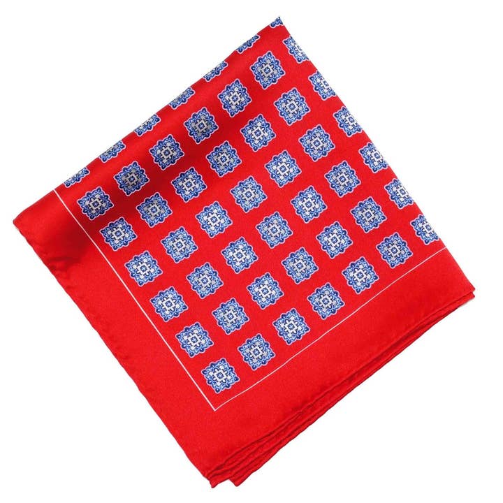 Red Square Flowers Silk Pocket Square for wholesale by Aristocrats Bows N Ties