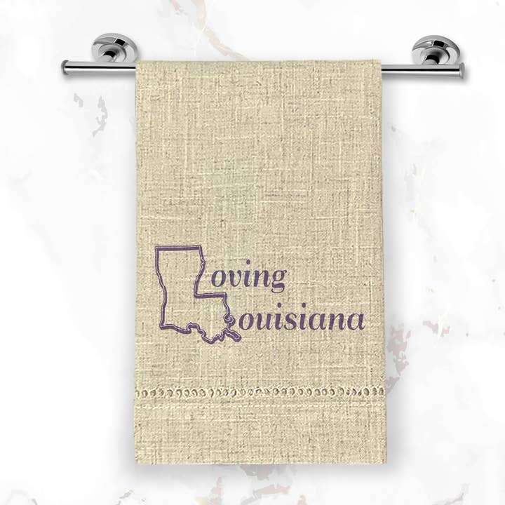 LA State Tea Towel, Loving Louisiana for wholesale by Sew Many Blessings LA