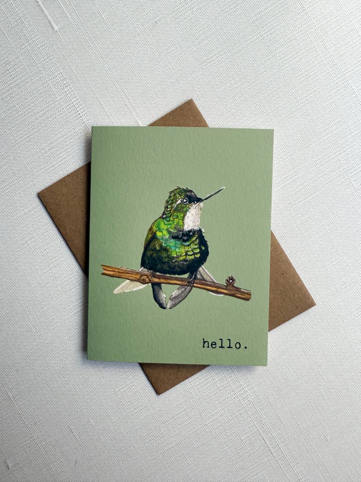 Hummingbird Hello Greeting Card for wholesale by Fox & Thistle Studio