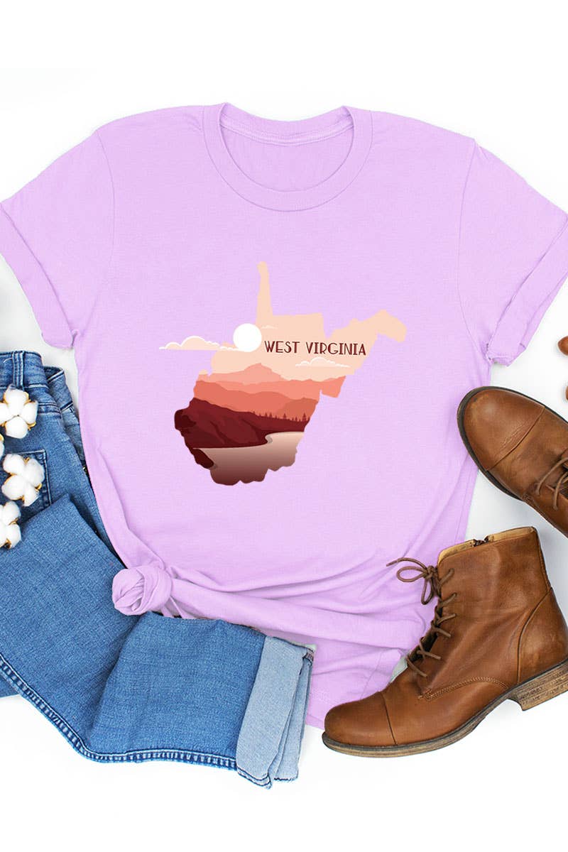 COLORBEAR - Wholesale Screen Printed T-Shirt - Women's - West Virginia STATE LANDSCAPE UNISEX SHORT SLEEVE3