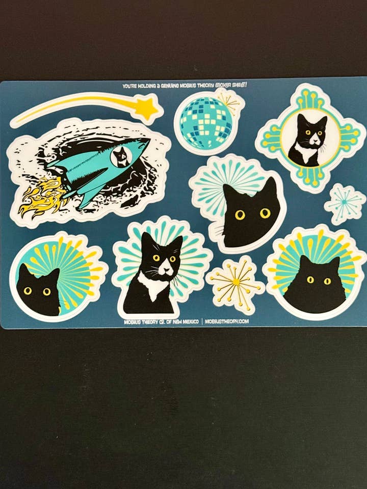 Sticker Sheet - Turquoise Cats for wholesale by Mobius Theory