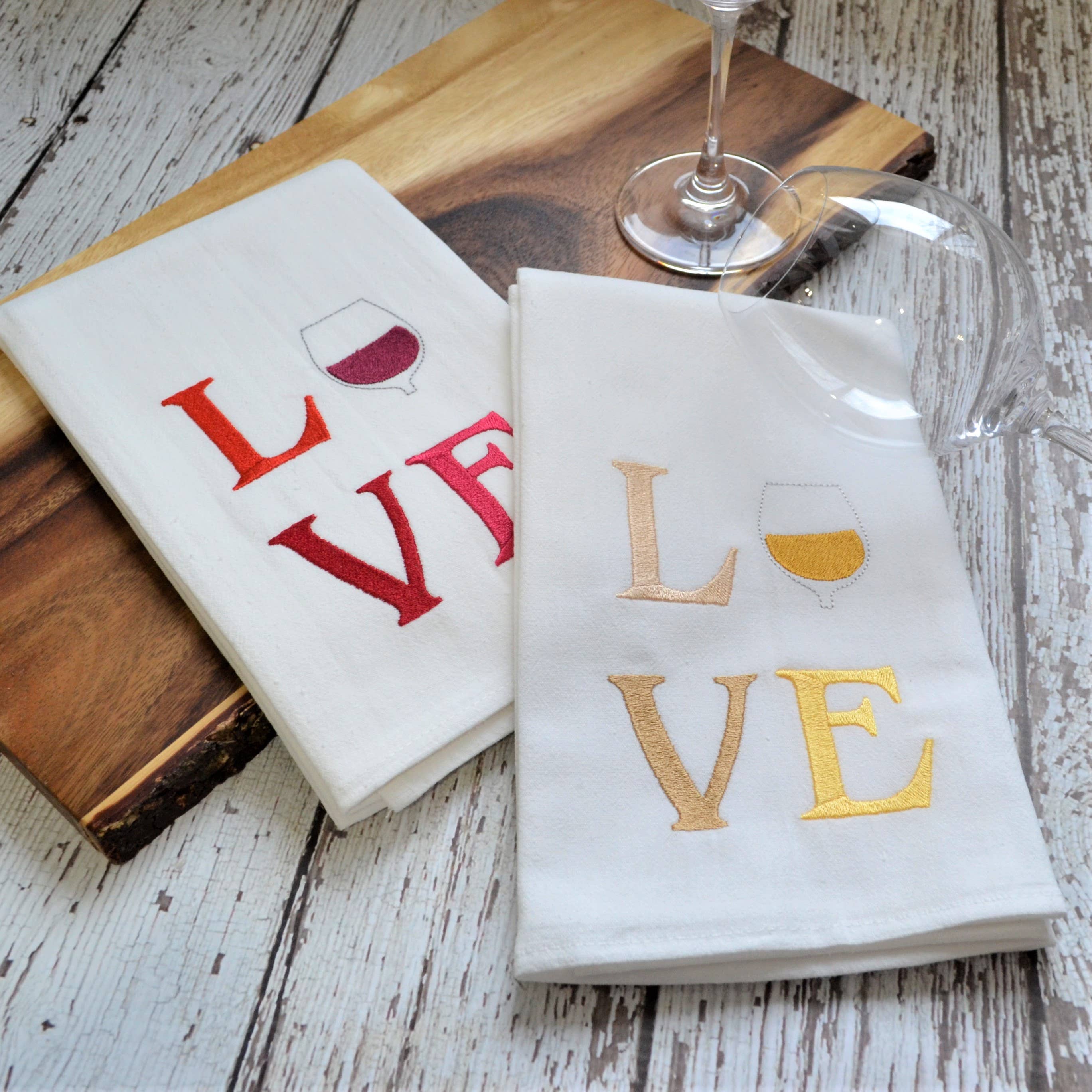 SewMuchMoreStore - Wholesale Tea Towel - Wine LOVE Tea Towel - Embroidered Floursack Towel6