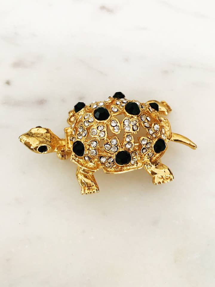 Turtle Gold Crystal Brooch for wholesale by Carmen Miller Jewellery
