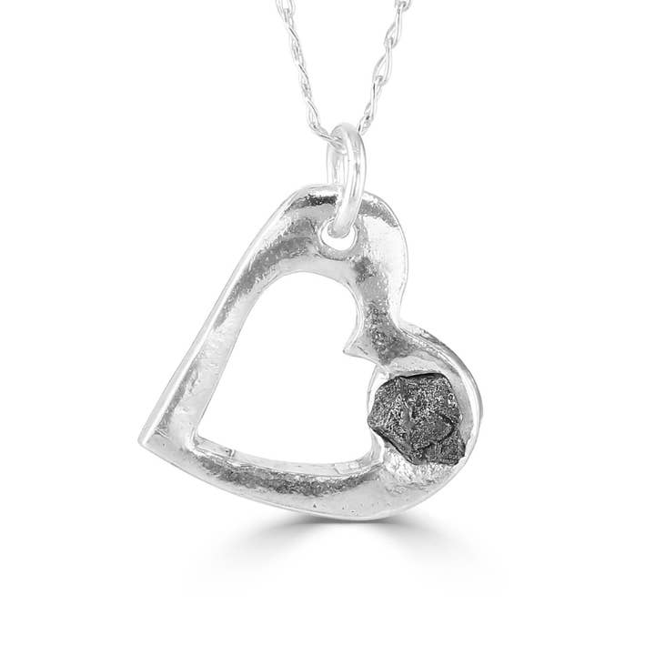 Solid Silver Cutout Heart Necklace - With Iron Meteorite for wholesale by Jurassic Jewellery