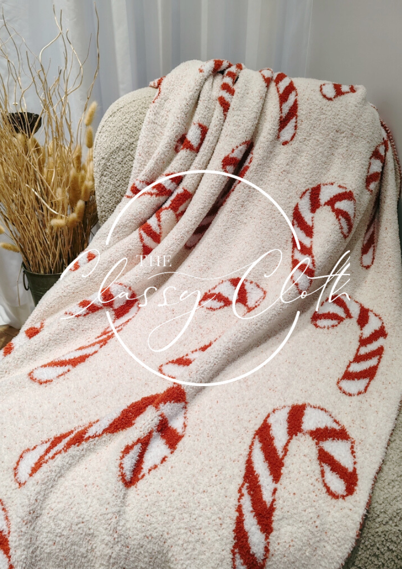The Classy Cloth WS - Wholesale Throw Blanket - Christmas Luxe Blanket- Candy Cane RTS1