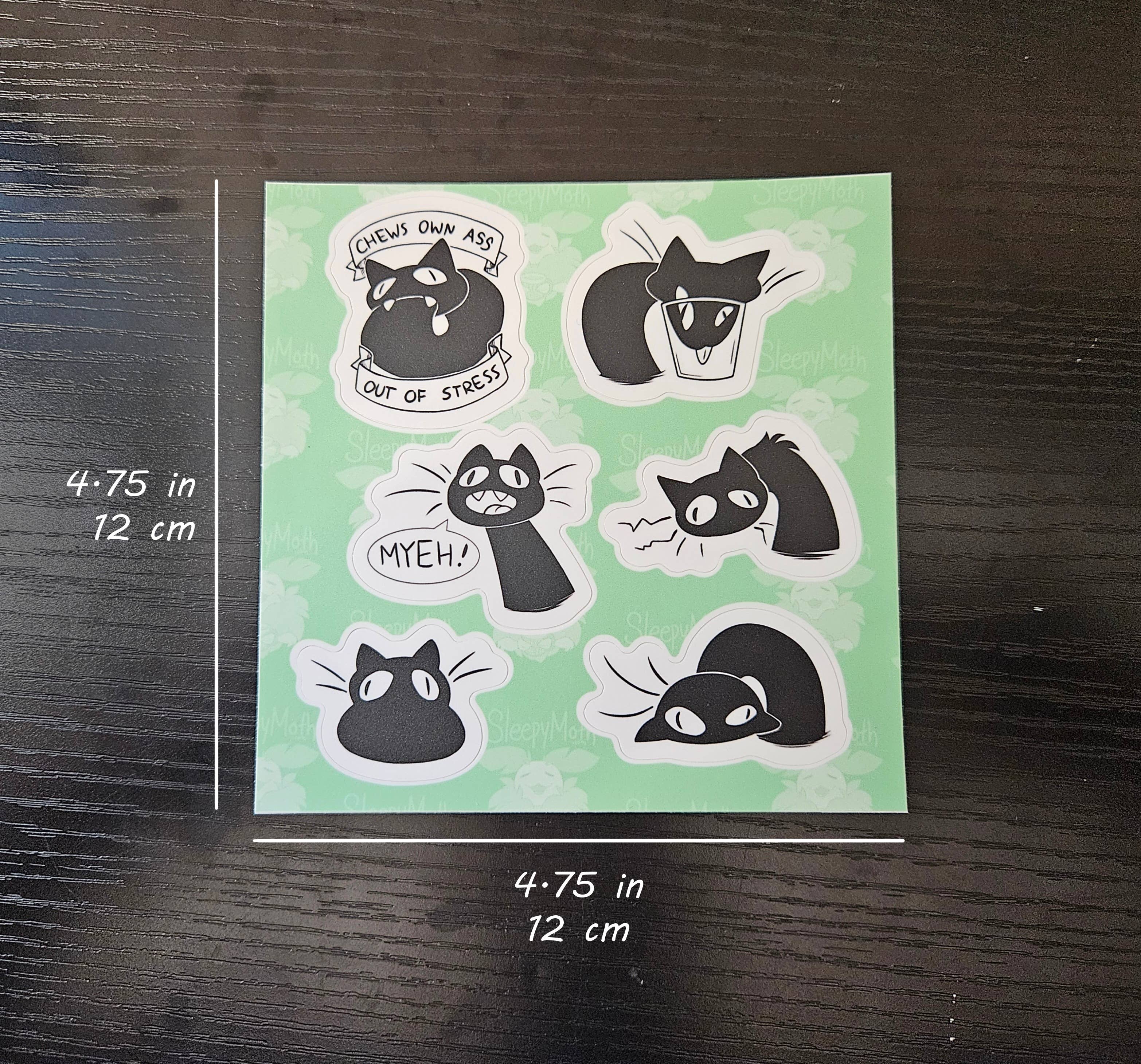 Sleepy Moth - Wholesale Phone & Laptop Stickers - Black Cat sticker sheet1