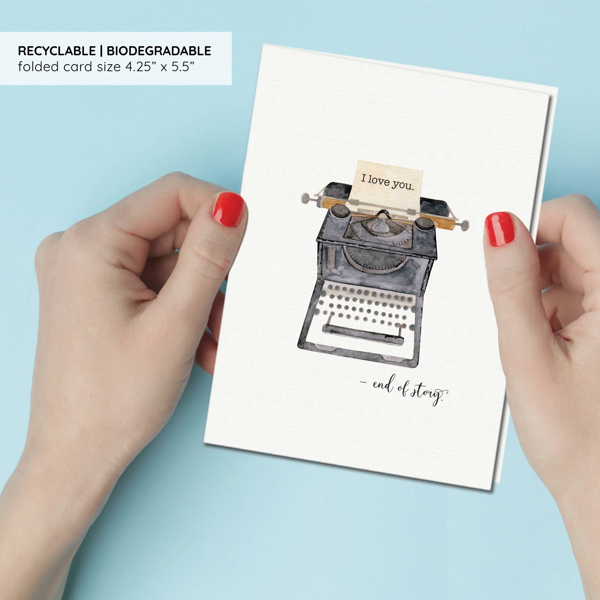 Gina Maher | Watercolor – wholesale Love card – Typewriter Anniversary Card | Book Love and Friendship Card3