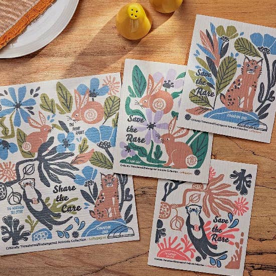 Set of 4 Fantastical Swedish Dishcloths + 2 Magnetic Clips for wholesale by Lollygag