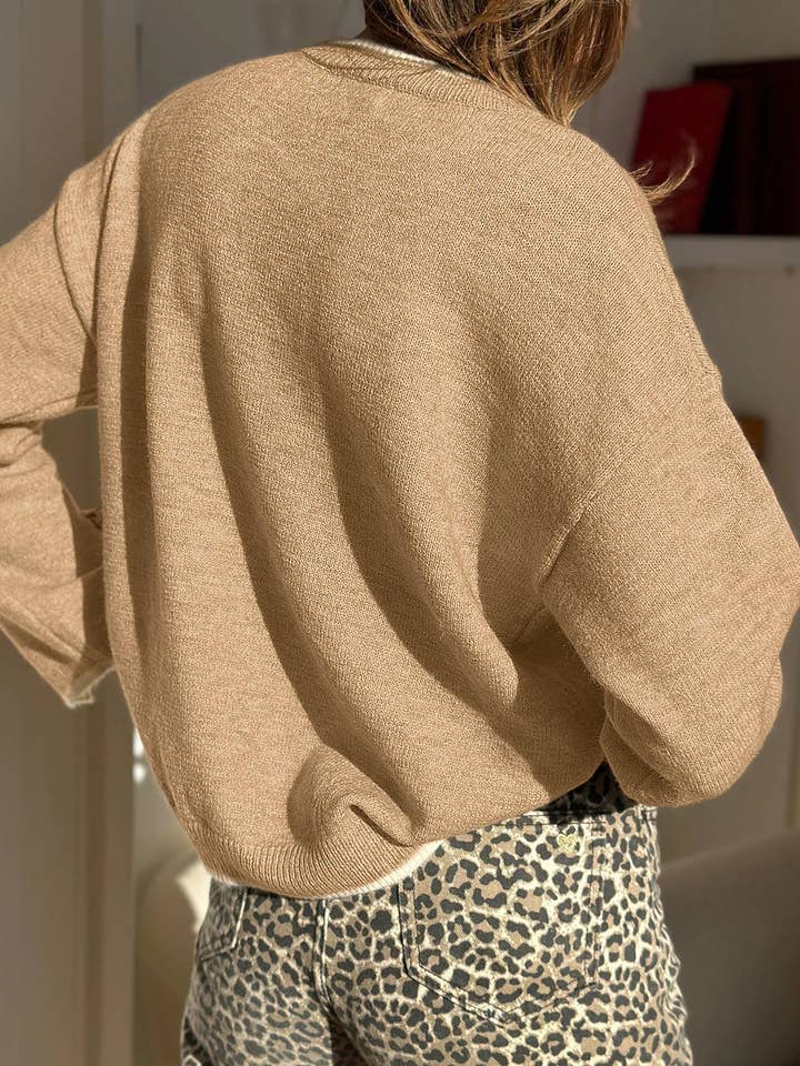 Suhkasana - Wholesale Knit Sweater - Women's - Leopard Bow Split Cuff Contrast Knit Sweater for Women11