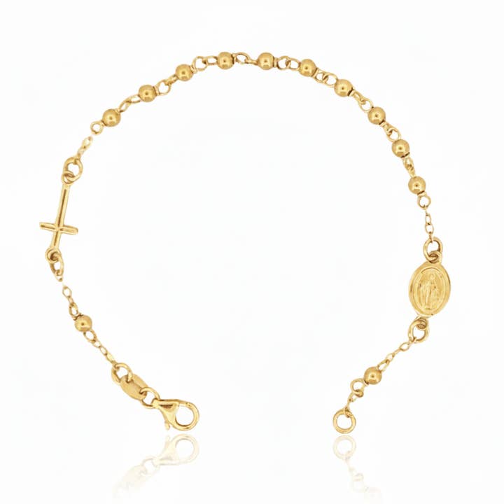 14k Guld Mirakuløs Medalje Rosenkrans Armbånd 7-tommer for engroshandel hos Guadalupe Gifts