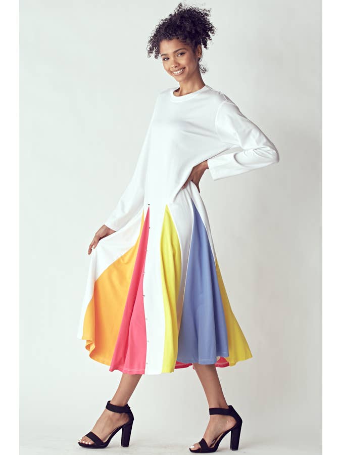 QMP Moda - Wholesale Dress - Women's - MULTI COLOR PLEATED DRESS WITH STUDS 1