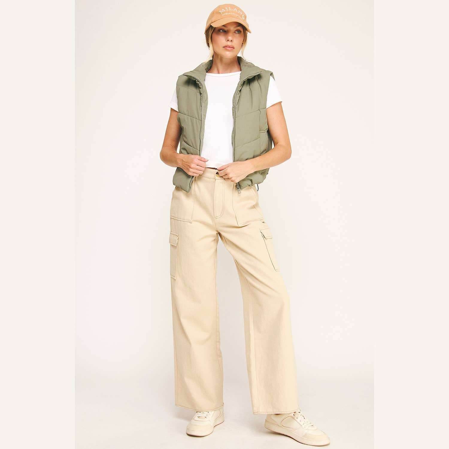 OLIVE GILET MATELASSÉ COURT À CHEVRONS en vente sur Faire8