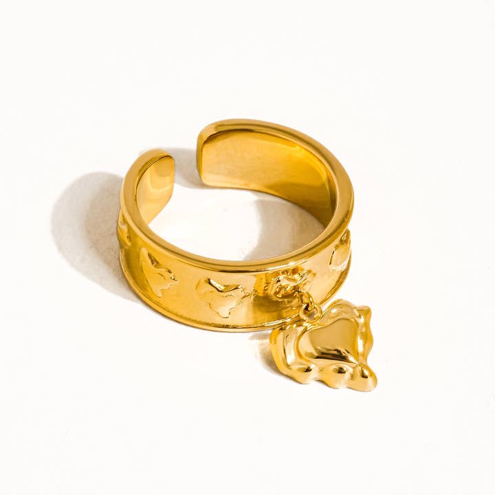 Flânerie by MAIQ - Wholesale Band/Stacked Ring - Alexia 18K Gold Non-Tarnish Multi Heart Dangle Ring