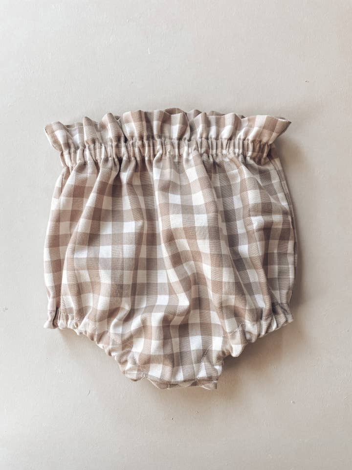 Isla bloomers - beige gingham for wholesale by Darci & Kobe