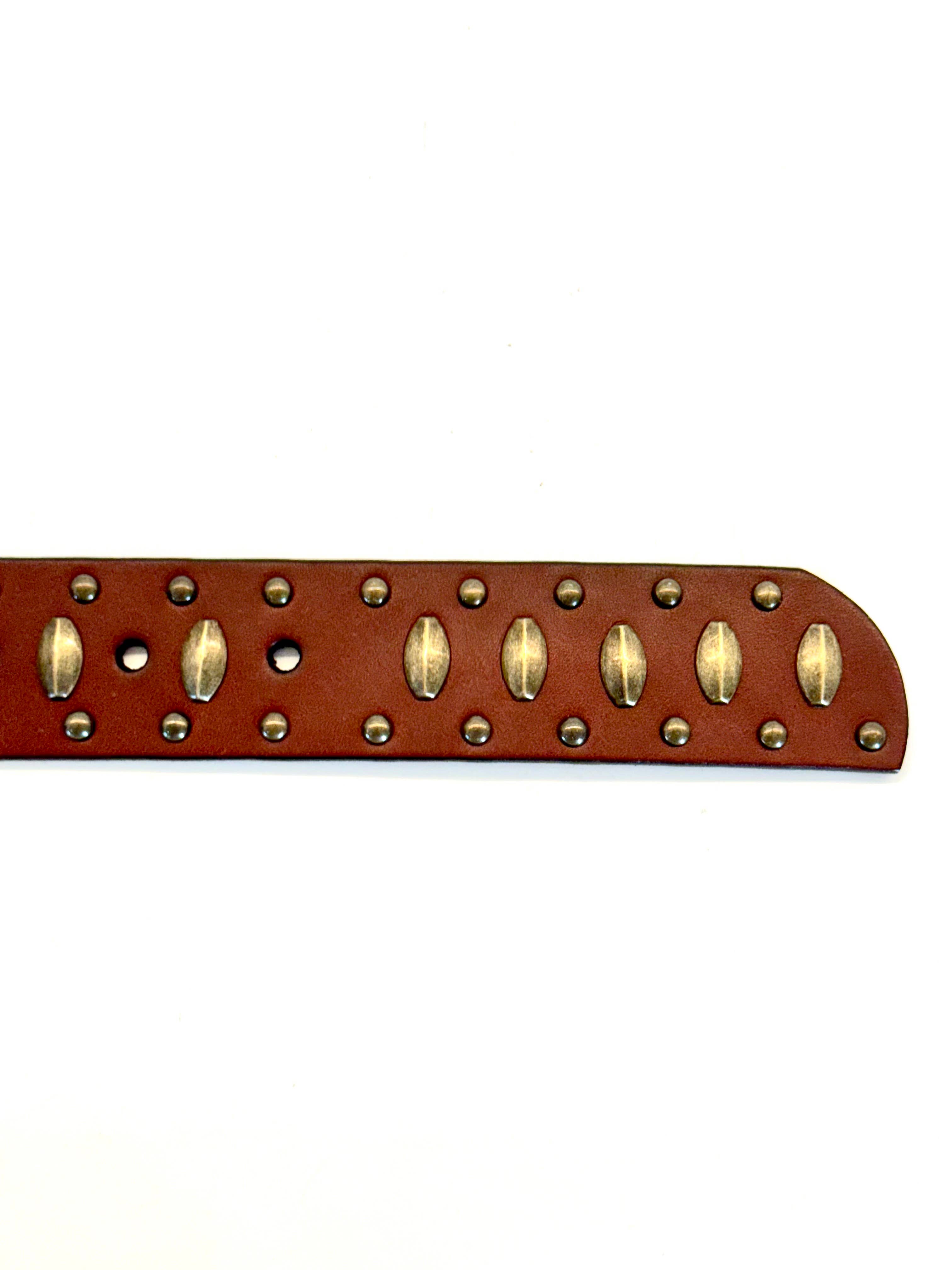 Ginger Blue - Wholesale Belt - Women's - Cognac Leather with Aged Brass Studs2