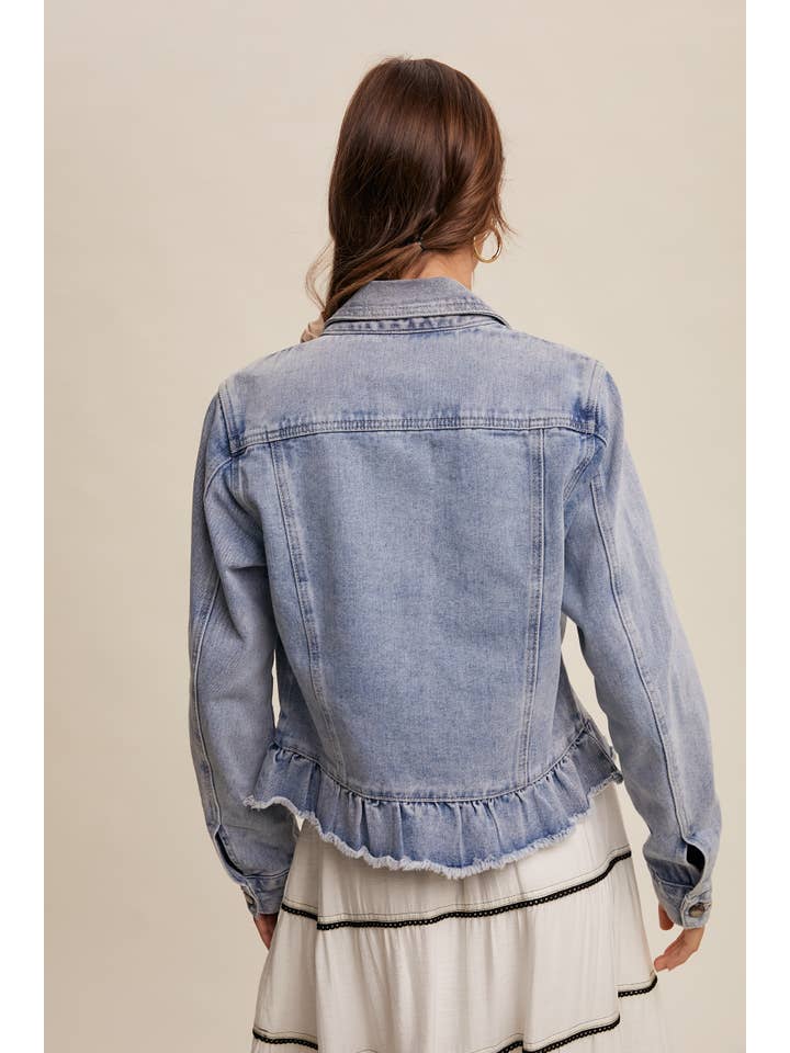 Listicle - Wholesale Denim Jacket - Women's - Ruffled Hem Denim Jacket LJ023610