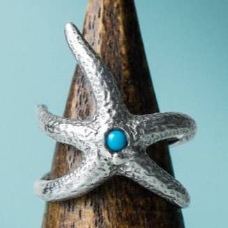 Silver Starfish Ring - Turquoise for wholesale by HKM Jewelry