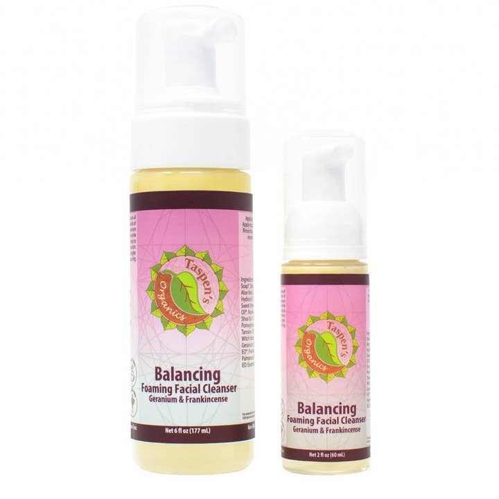 Balancing Rose Geranium Foaming Facial Cleanser for wholesale by Taspen's Organics