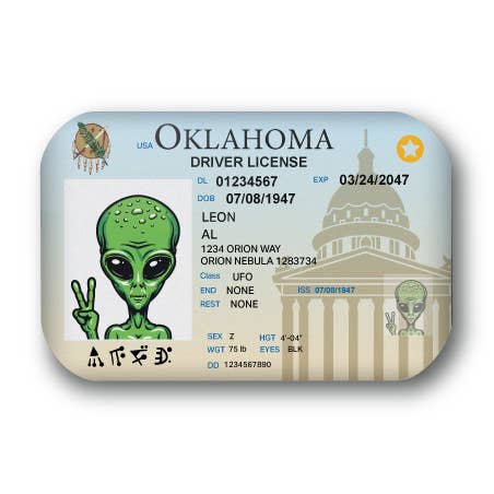 Oklahoma Alien Driver License for wholesale by BetterMagnets.com by Design Studio 88 Inc