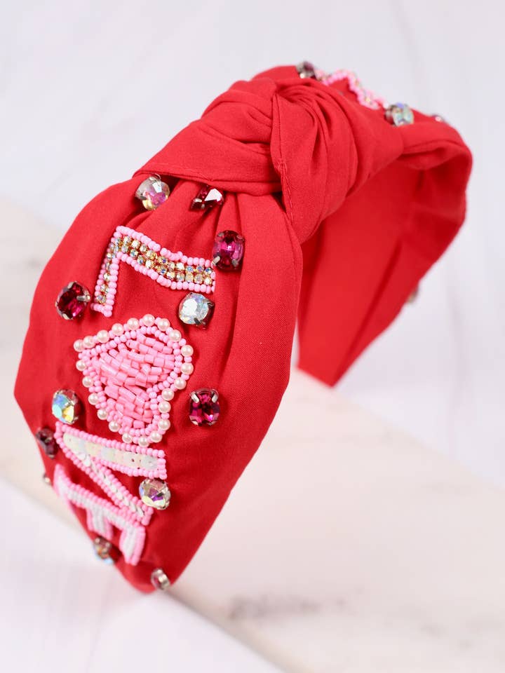 Love Embellished Headband RED for wholesale by Caroline Hill