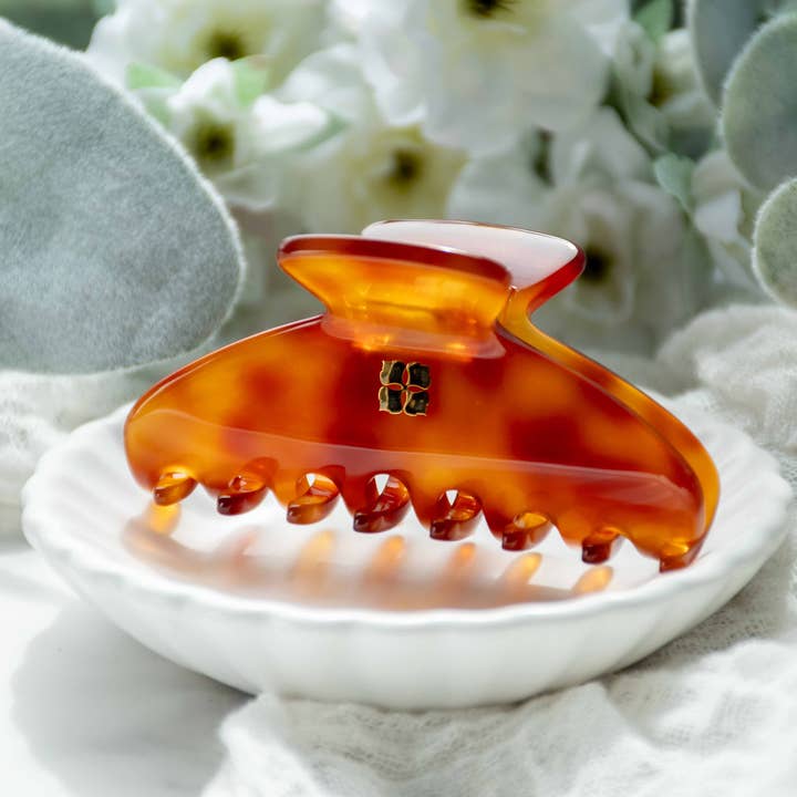 Fenna&Fei - Wholesale Hair Clip - Women's - Glamour Grip Mini Claw in Barite | Burnt Orange and Brown Tortoise | Italian Acetate Tortoise Shell Small Hair Clip1