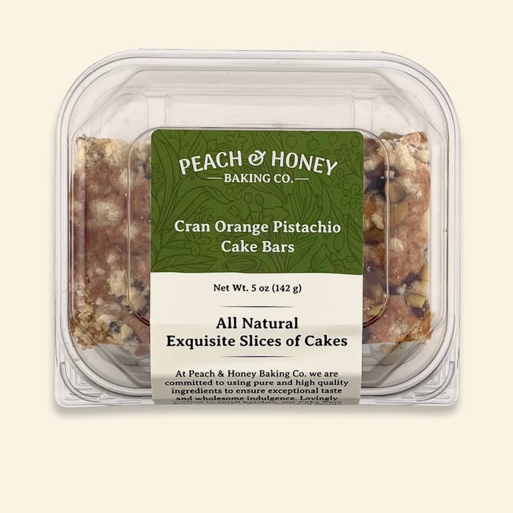 Cran Orange Pistachio Cake Bars (4 bars) for wholesale by Peach & Honey Baking Company