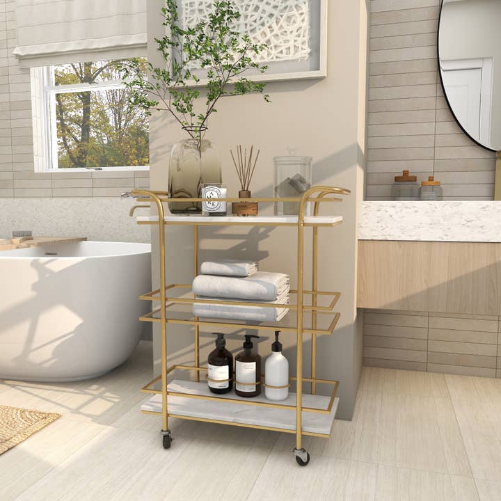 Deco Marché - Wholesale Bar Cart - Glam Gold Marble Bar Cart 10