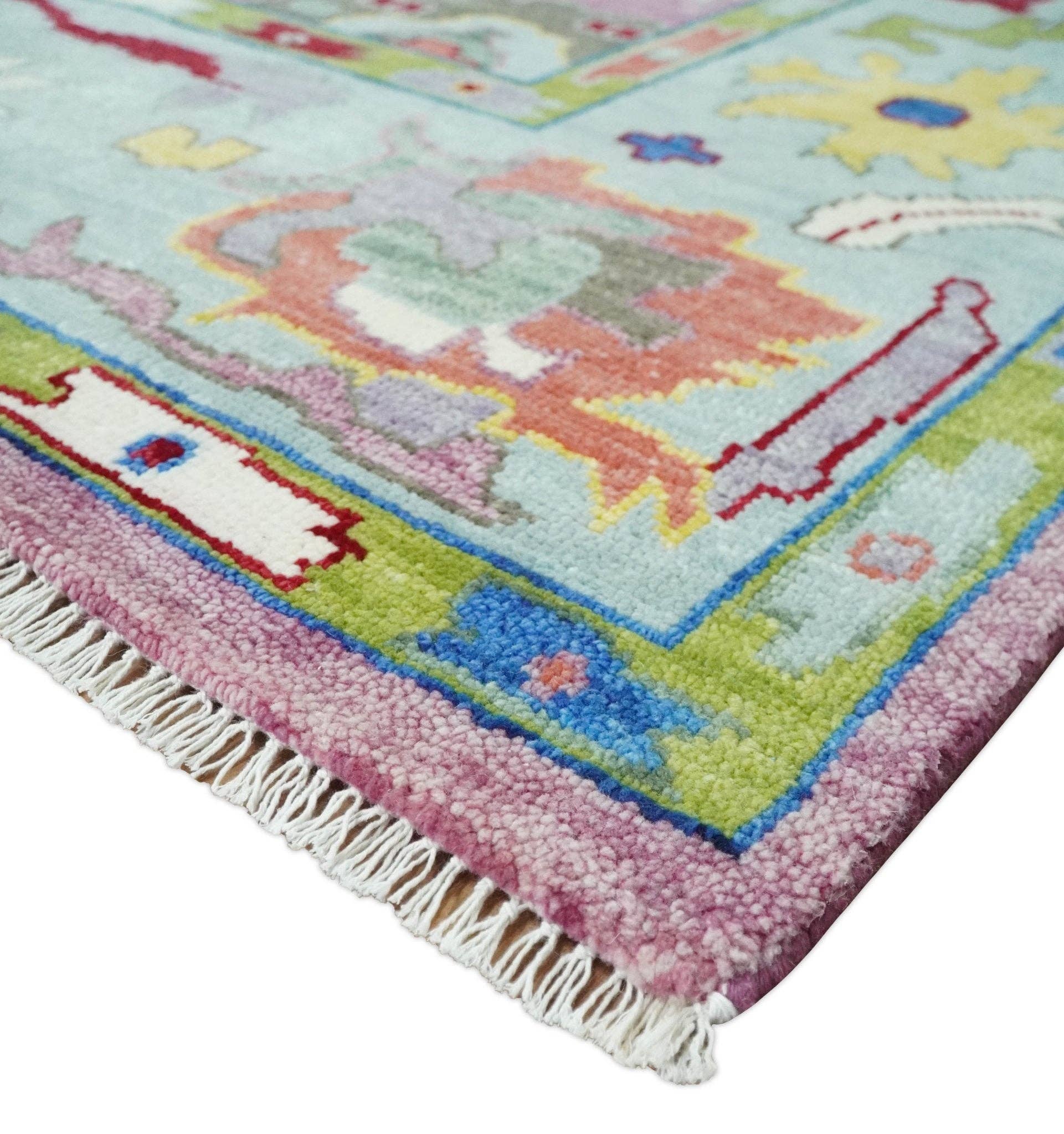 The Rug Decor, Inc. - Wholesale Area Rug - Ready to Ship Pink Modern Oushak Rug Wool Blue Colorful Hand knotted Area Rug4