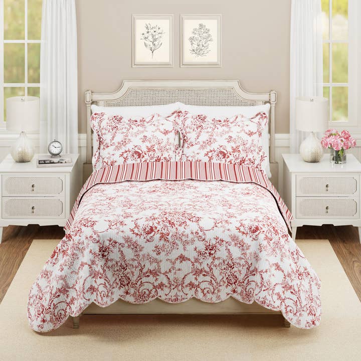 GARDEN TOILE SENGETÆPPE - RØD - Modern Heirloom for engroshandel hos Peking Handicraft
