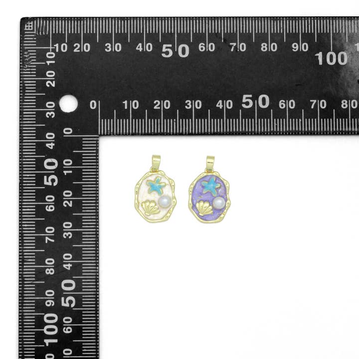 BestBeads&Beyond - Wholesale Individual Charm/Pendant - White Purple Gold StarFish Shell Pearl charm, Sku#14832