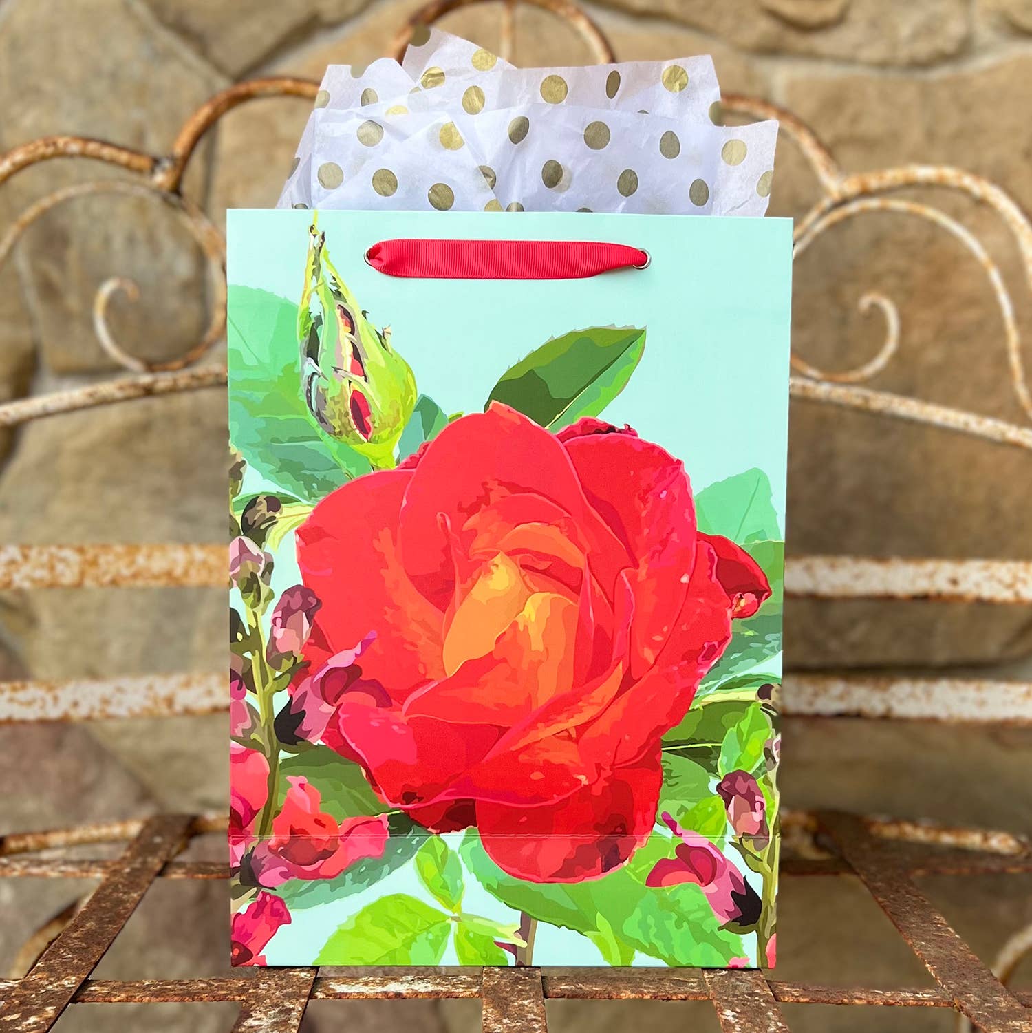 The Red Barn Press - Wholesale Gift Bag - LARGE Floral Gift Bag | Red Rose, Snap Dragon and Butterfly3