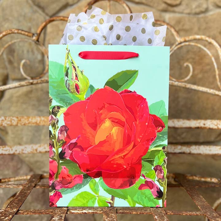 The Red Barn Press - Wholesale Gift Bag - LARGE Floral Gift Bag | Red Rose, Snap Dragon and Butterfly3