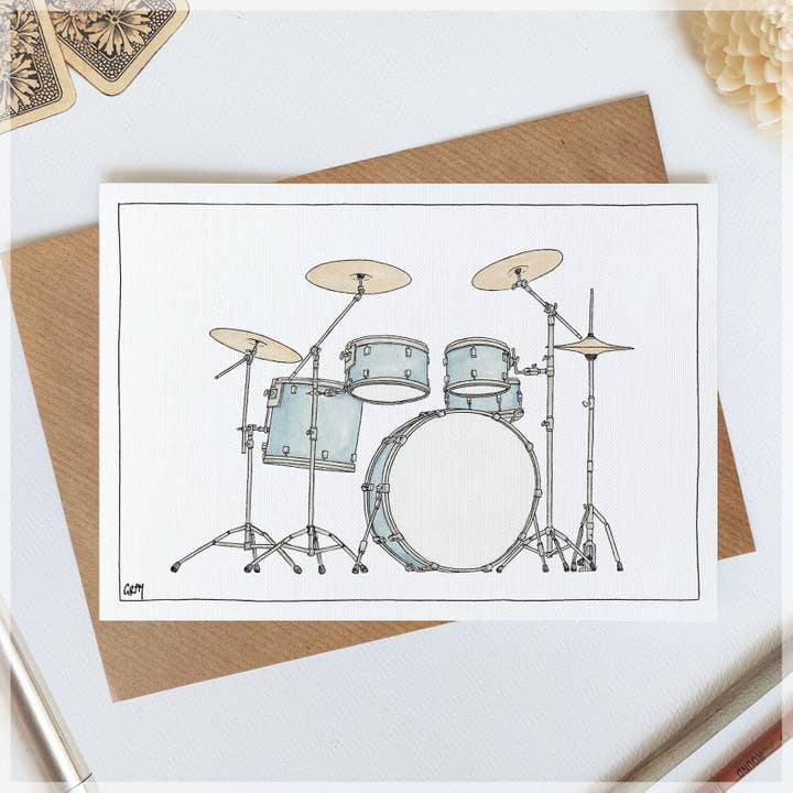 Drums Everyday Greeting Card by Avi Gray for wholesale by Erlenmeyer