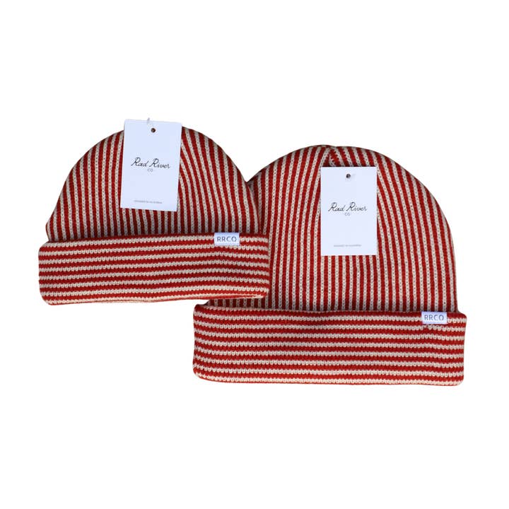 Red Striped Beanie for wholesale by RAD RIVER CO.